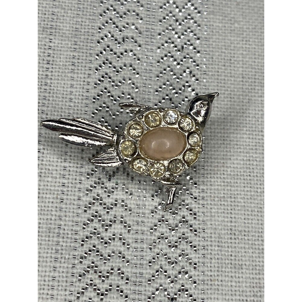 Vintage Sliver Toned Jelly Belly Bird Rhinestones  Brooch 1 1/4”